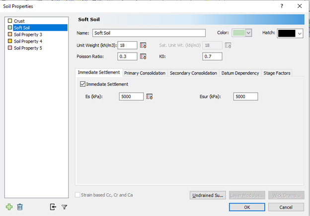 soil properties soft soil layer dialog